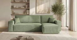 Designer Ecksofa Lunaro Mini mit Schlaf- und Klappfunktion in Cord