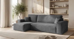 Designer Ecksofa Lunaro Mini mit Schlaf- und Klappfunktion in Cord