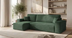 Designer Ecksofa Lunaro Mini mit Schlaf- und Klappfunktion in Cord