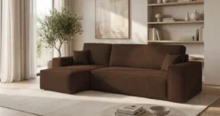 Designer Ecksofa Lunaro Mini mit Schlaf- und Klappfunktion in Cord
