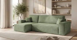 Designer Ecksofa Lunaro Mini mit Schlaf- und Klappfunktion in Cord