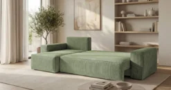 Designer Ecksofa Lunaro Mini mit Schlaf- und Klappfunktion in Cord