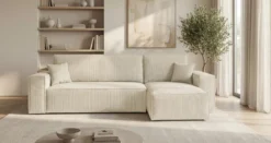 Designer Ecksofa Lunaro Mini mit Schlaf- und Klappfunktion in Cord