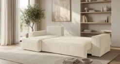 Designer Ecksofa Lunaro Mini mit Schlaf- und Klappfunktion in Cord