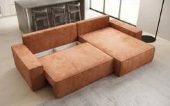 Designer Ecksofa Lunaro mit Schlaf- und Klappfunktion in Cord