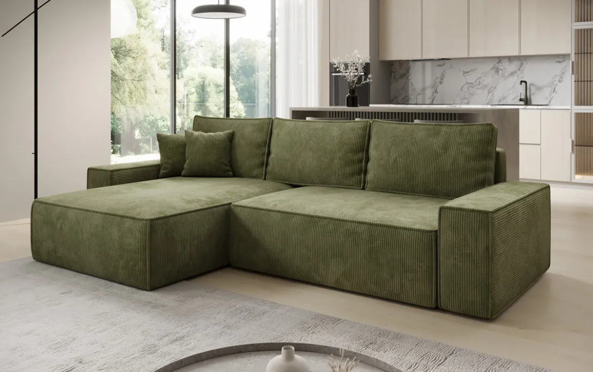 Designer Ecksofa Lunaro mit Schlaf- und Klappfunktion in Cord
