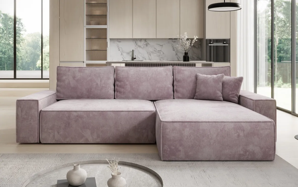 Designer Ecksofa Lunaro mit Schlaf- und Klappfunktion in Cord