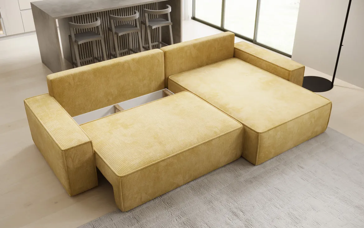 Designer Ecksofa Lunaro mit Schlaf- und Klappfunktion in Cord