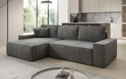 Designer Ecksofa Lunaro mit Schlaf- und Klappfunktion in Cord