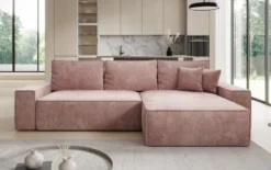 Designer Ecksofa Lunaro mit Schlaf- und Klappfunktion in Cord