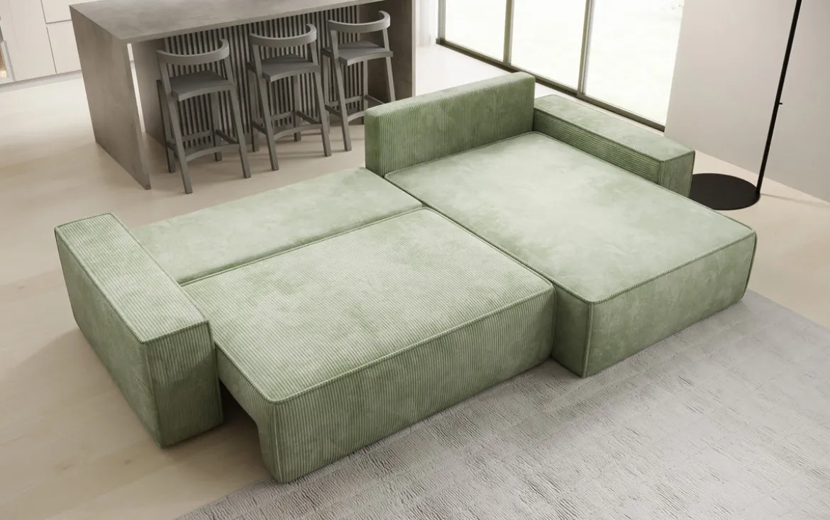 Designer Ecksofa Lunaro mit Schlaf- und Klappfunktion in Cord