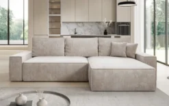 Designer Ecksofa Lunaro mit Schlaf- und Klappfunktion in Cord