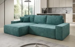 Designer Ecksofa Lunaro mit Schlaf- und Klappfunktion in Cord