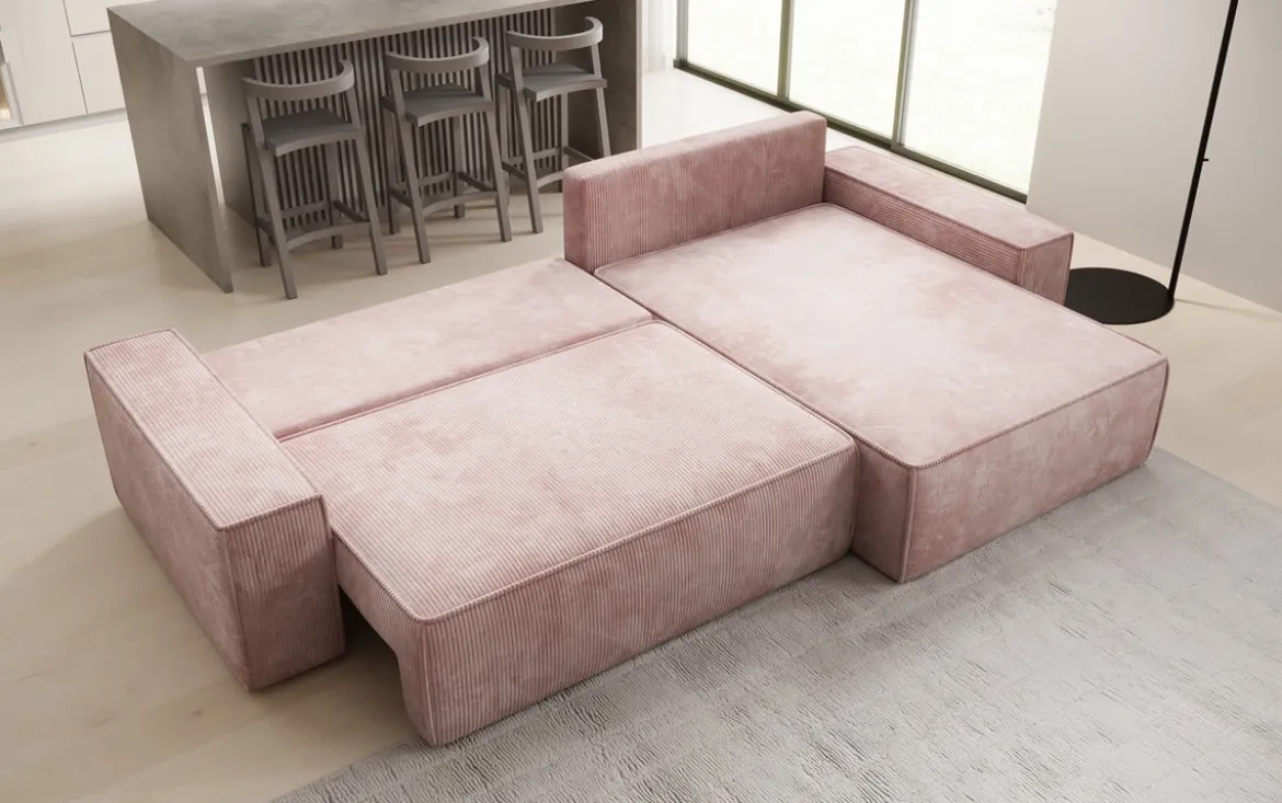 Designer Ecksofa Lunaro mit Schlaf- und Klappfunktion in Cord