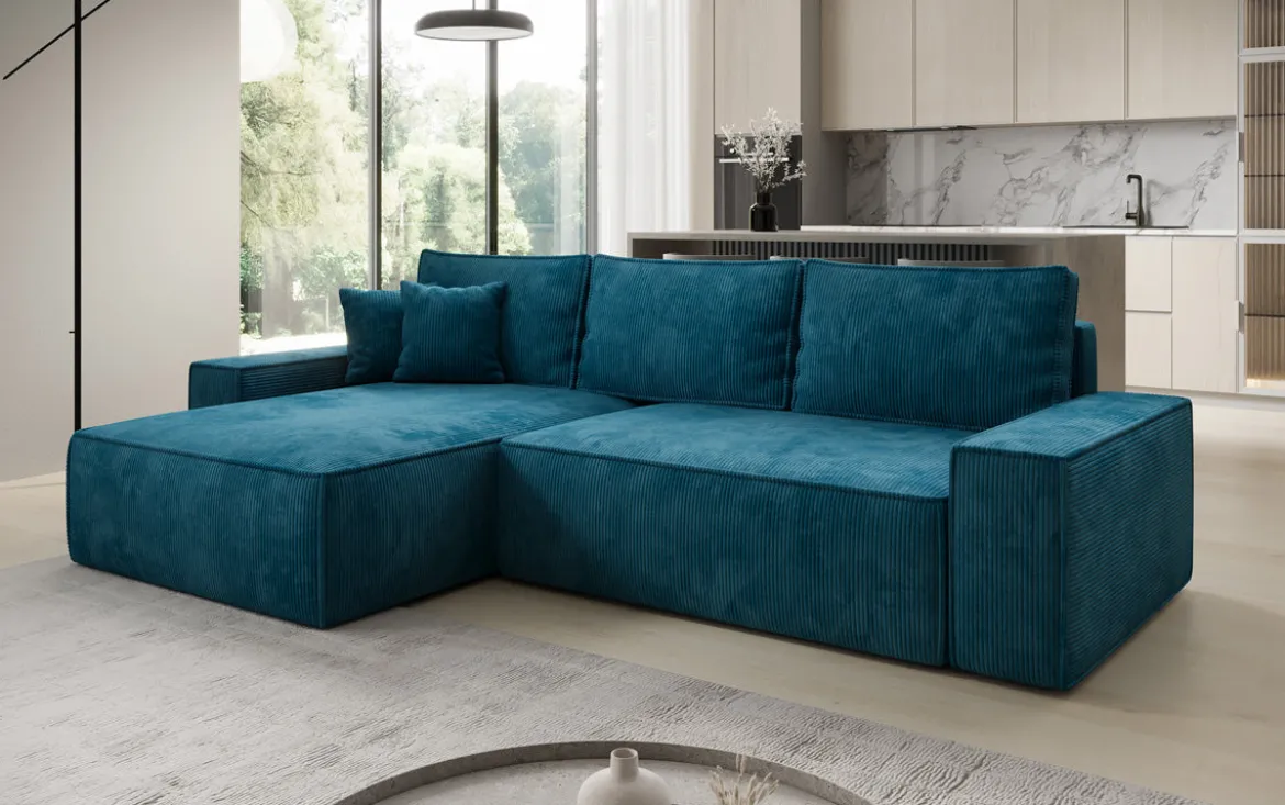 Designer Ecksofa Lunaro mit Schlaf- und Klappfunktion in Cord