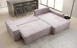 Designer Ecksofa Lunaro mit Schlaf- und Klappfunktion in Cord