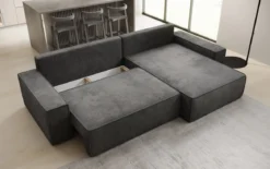 Designer Ecksofa Lunaro mit Schlaf- und Klappfunktion in Cord