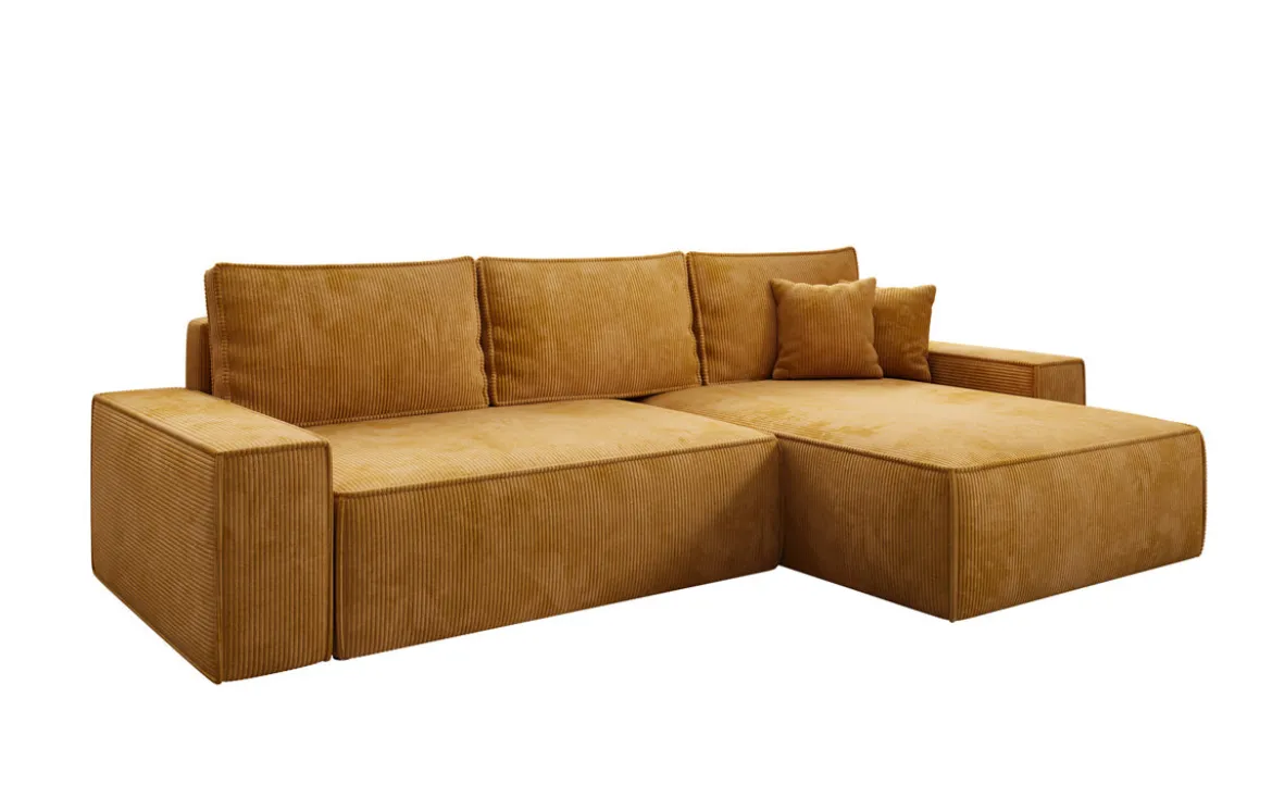 Designer Ecksofa Lunaro mit Schlaf- und Klappfunktion in Cord