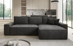 Designer Ecksofa Lunaro mit Schlaf- und Klappfunktion in Cord