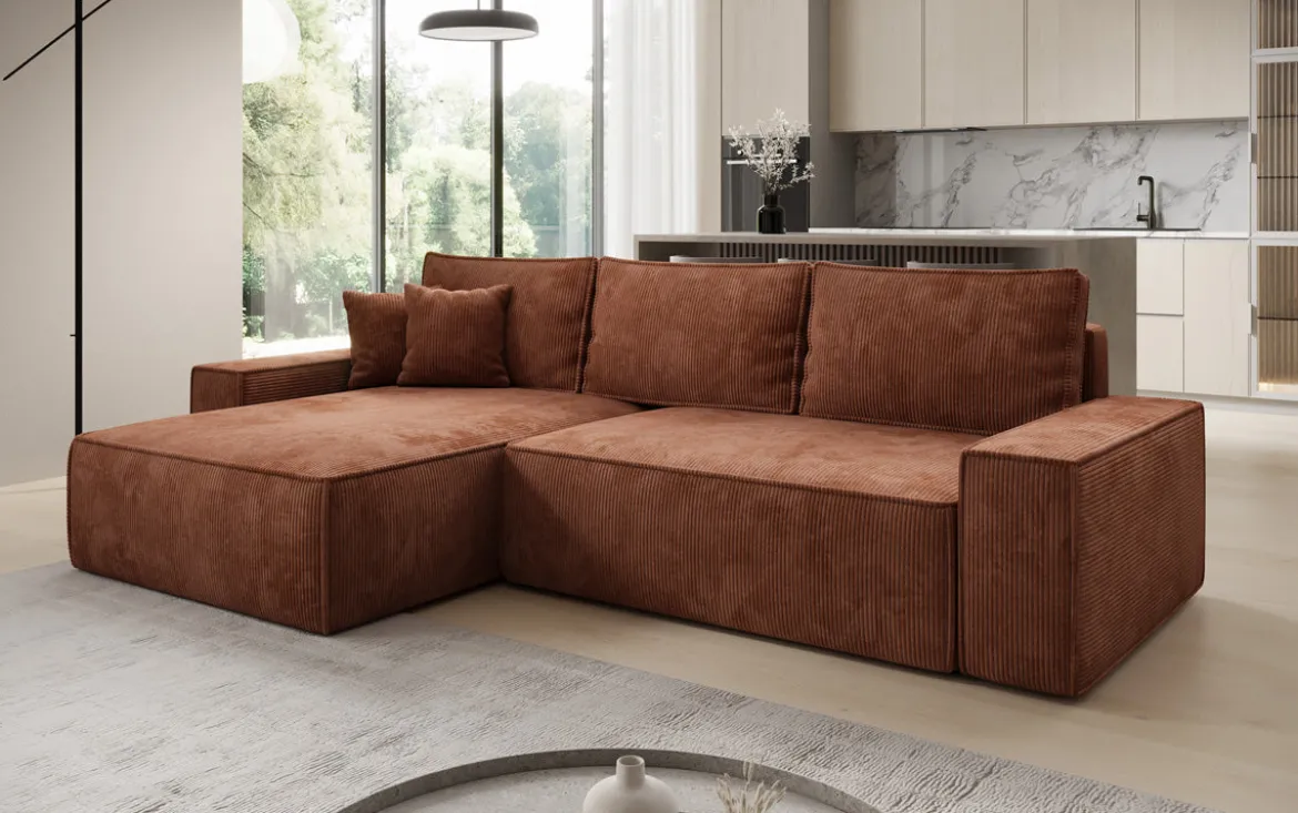 Designer Ecksofa Lunaro mit Schlaf- und Klappfunktion in Cord