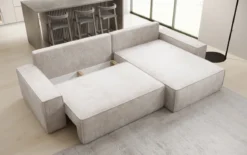 Designer Ecksofa Lunaro mit Schlaf- und Klappfunktion in Cord