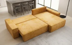 Designer Ecksofa Lunaro mit Schlaf- und Klappfunktion in Cord