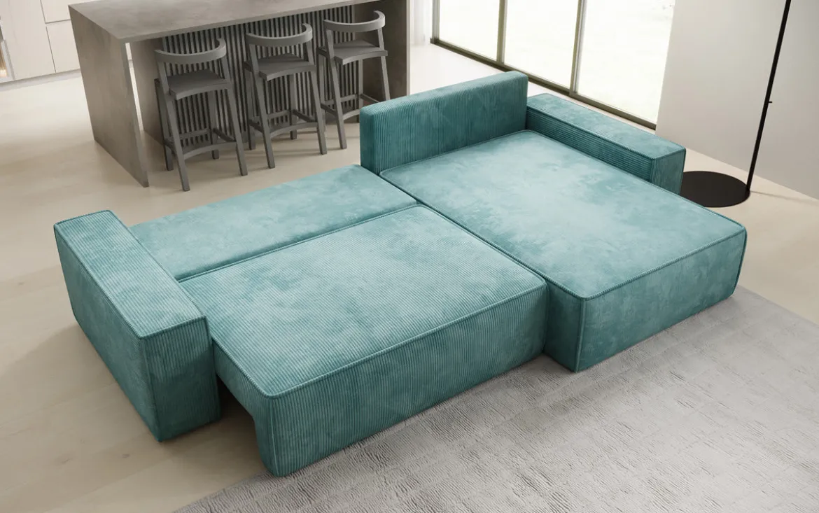 Designer Ecksofa Lunaro mit Schlaf- und Klappfunktion in Cord