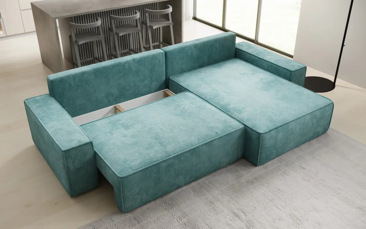 Designer Ecksofa Lunaro mit Schlaf- und Klappfunktion in Cord