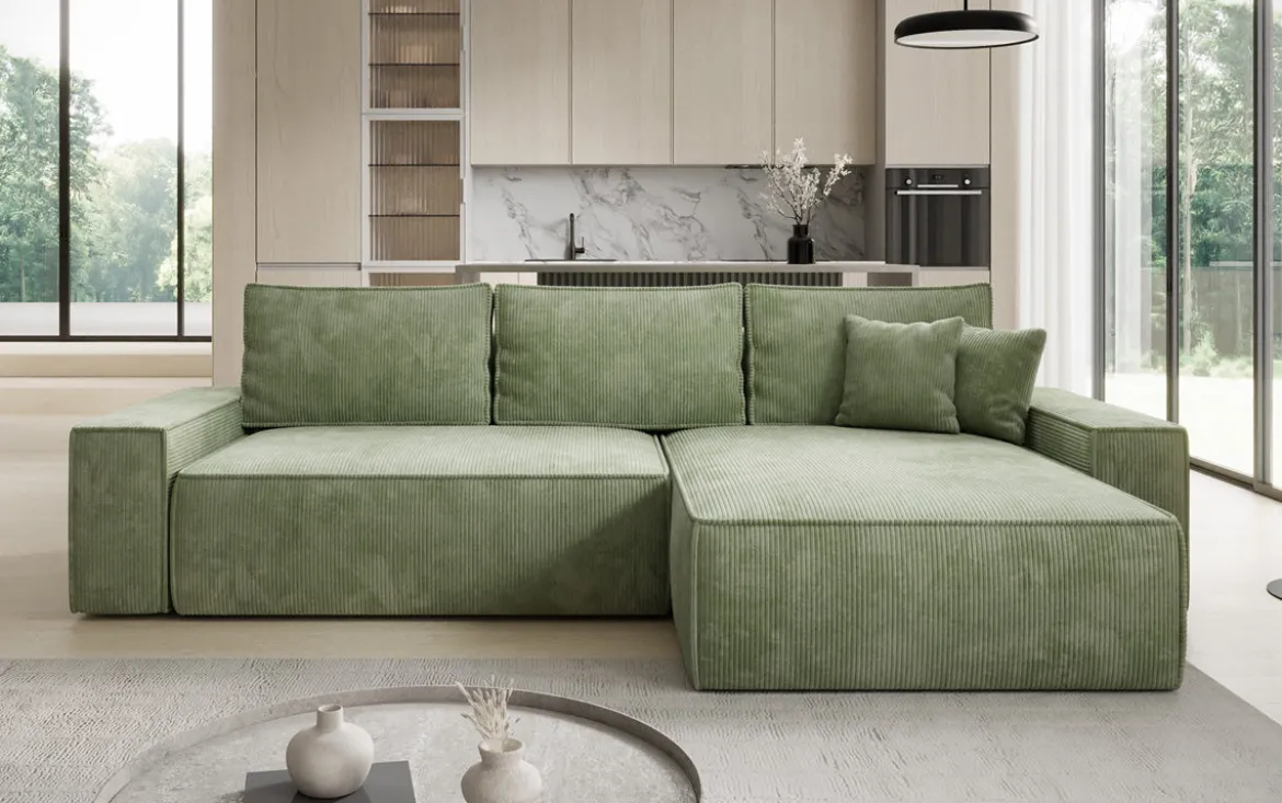 Designer Ecksofa Lunaro mit Schlaf- und Klappfunktion in Cord