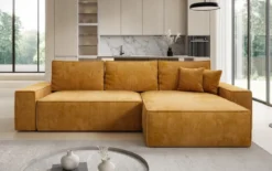 Designer Ecksofa Lunaro mit Schlaf- und Klappfunktion in Cord