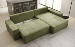 Designer Ecksofa Lunaro mit Schlaf- und Klappfunktion in Cord