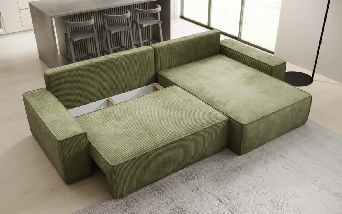 Designer Ecksofa Lunaro mit Schlaf- und Klappfunktion in Cord
