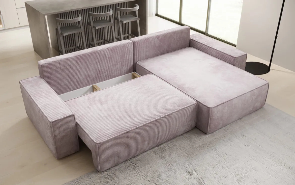Designer Ecksofa Lunaro mit Schlaf- und Klappfunktion in Cord