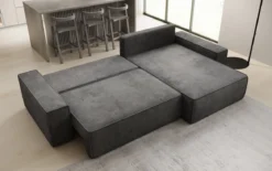 Designer Ecksofa Lunaro mit Schlaf- und Klappfunktion in Cord