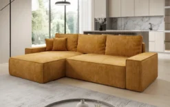 Designer Ecksofa Lunaro mit Schlaf- und Klappfunktion in Cord