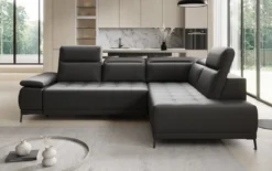 Designer Ecksofa Lyra mit elektrischer Schlaffunktion in Echtleder