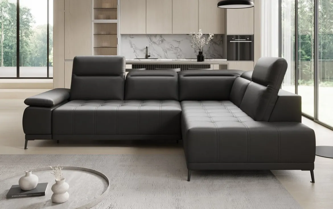 Designer Ecksofa Lyra mit elektrischer Schlaffunktion in Echtleder
