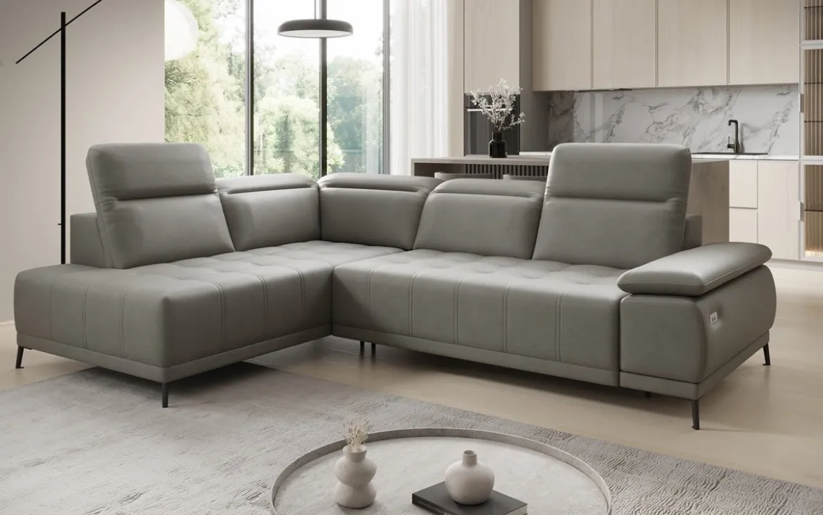 Designer Ecksofa Lyra mit elektrischer Schlaffunktion in Echtleder
