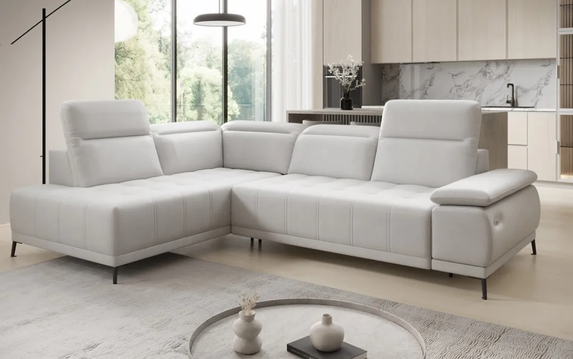 Designer Ecksofa Lyra mit elektrischer Schlaffunktion in Echtleder