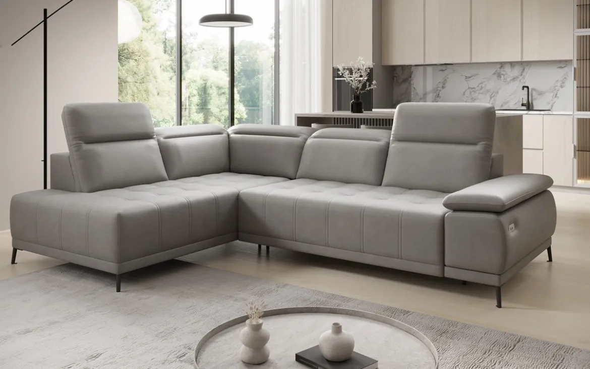 Designer Ecksofa Lyra mit elektrischer Schlaffunktion in Echtleder
