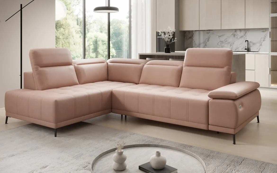 Designer Ecksofa Lyra mit elektrischer Schlaffunktion in Echtleder