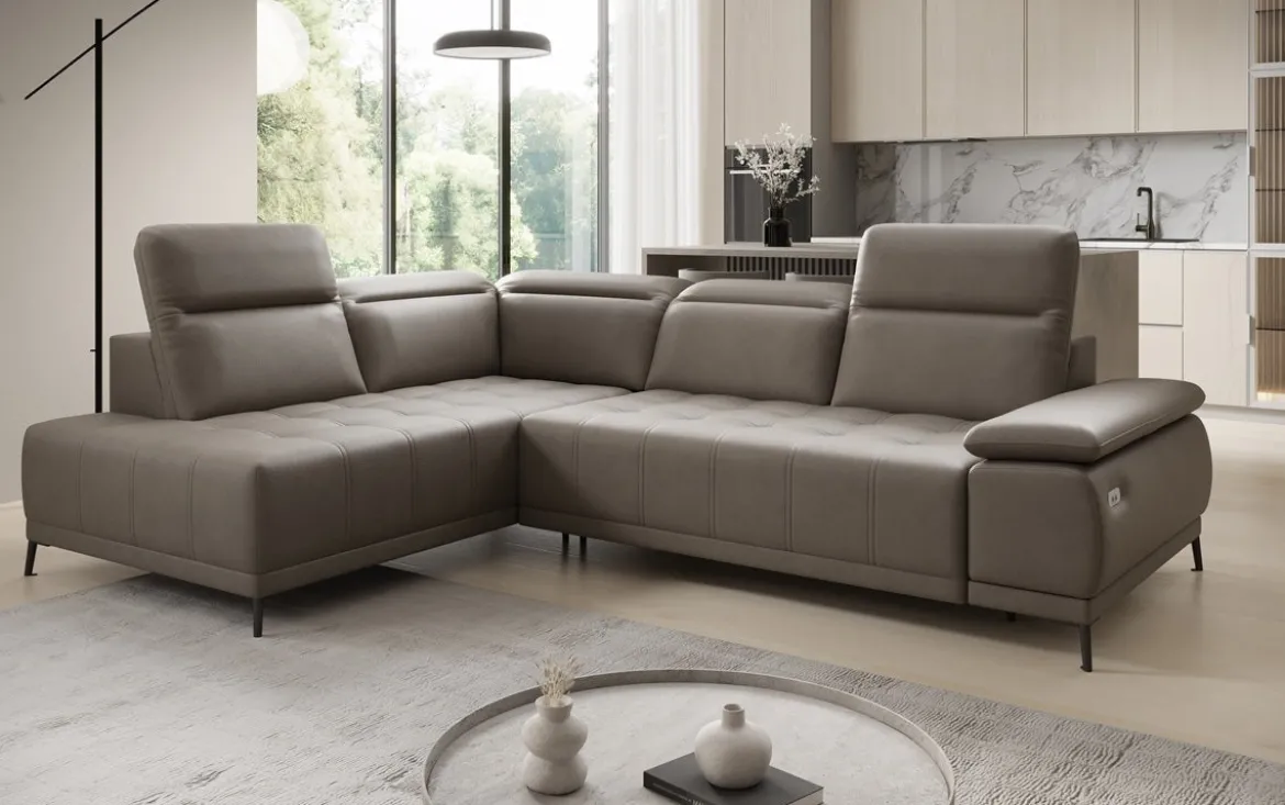 Designer Ecksofa Lyra mit elektrischer Schlaffunktion in Echtleder