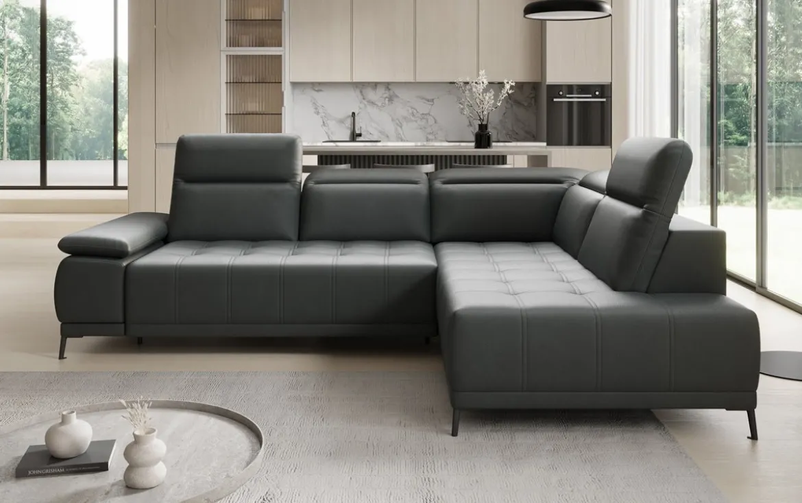 Designer Ecksofa Lyra mit elektrischer Schlaffunktion in Echtleder