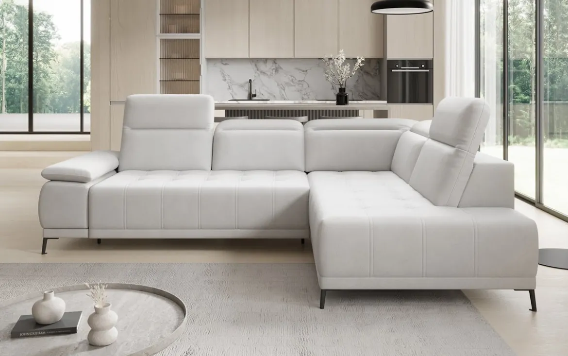 Designer Ecksofa Lyra mit elektrischer Schlaffunktion in Echtleder