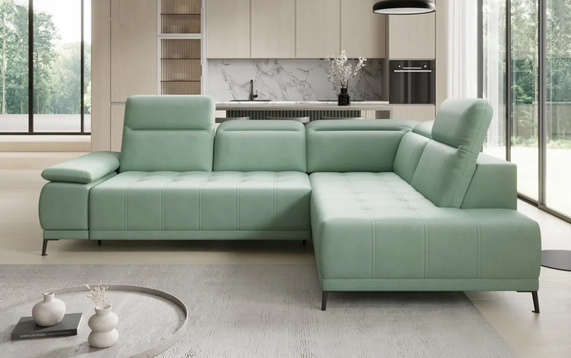 Designer Ecksofa Lyra mit elektrischer Schlaffunktion in Echtleder