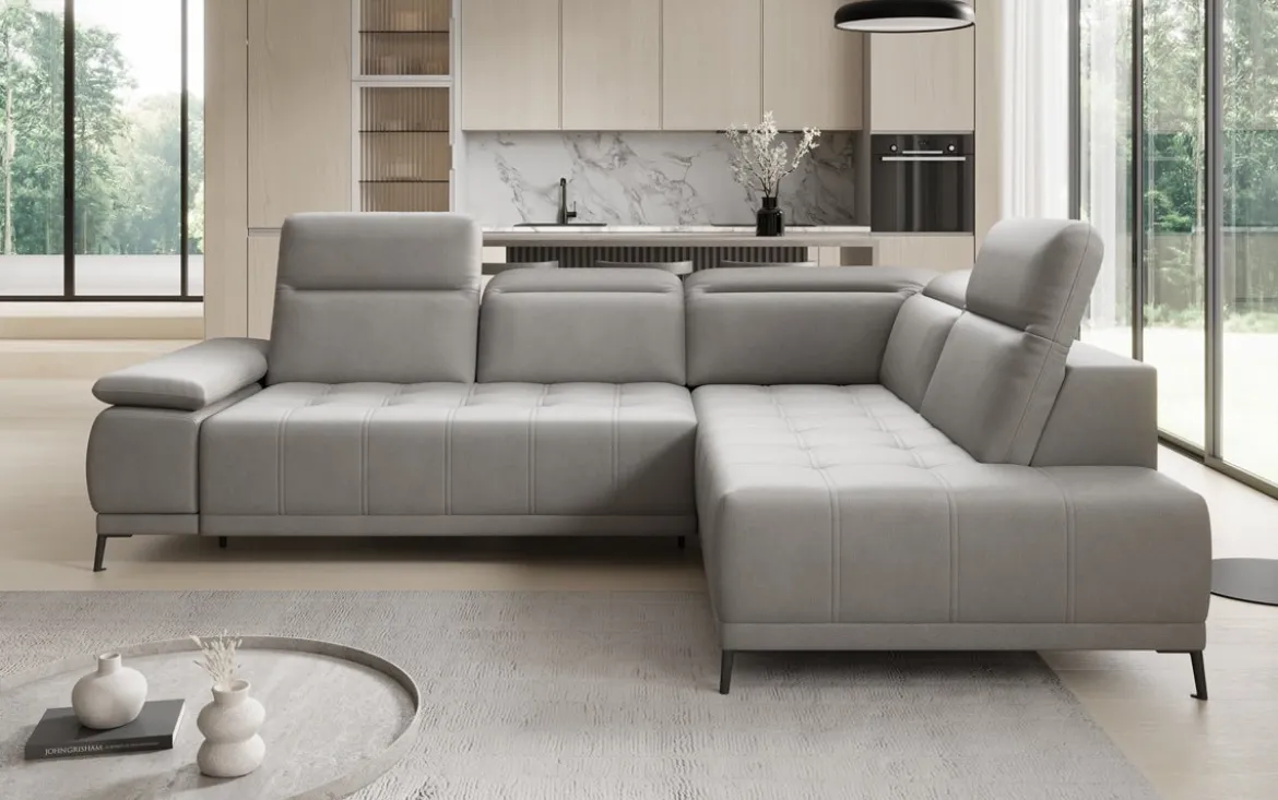 Designer Ecksofa Lyra mit elektrischer Schlaffunktion in Echtleder