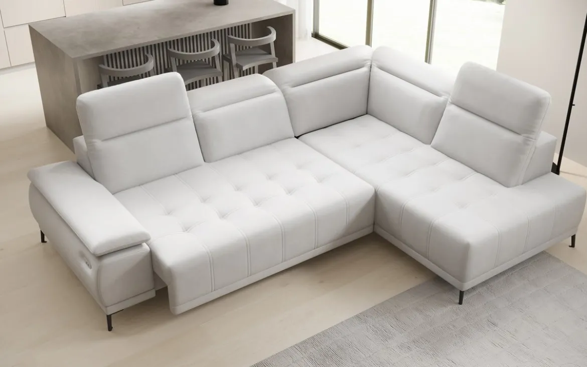 Designer Ecksofa Lyra mit elektrischer Schlaffunktion in Echtleder