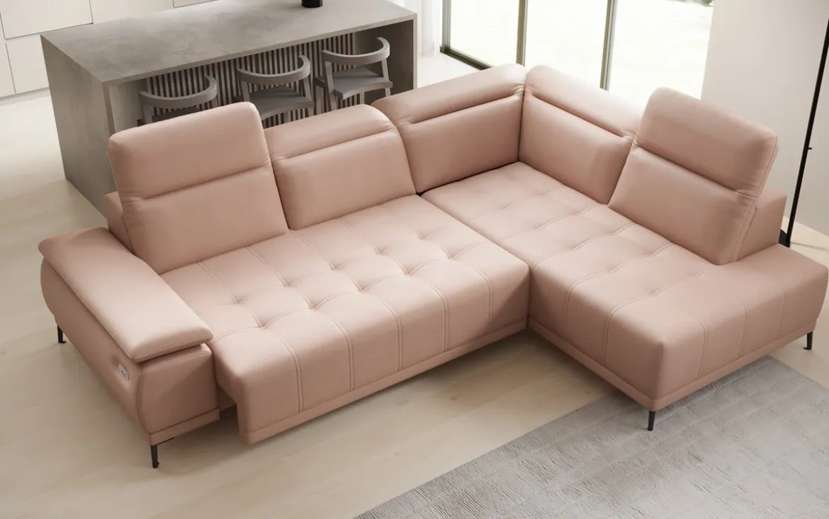 Designer Ecksofa Lyra mit elektrischer Schlaffunktion in Echtleder