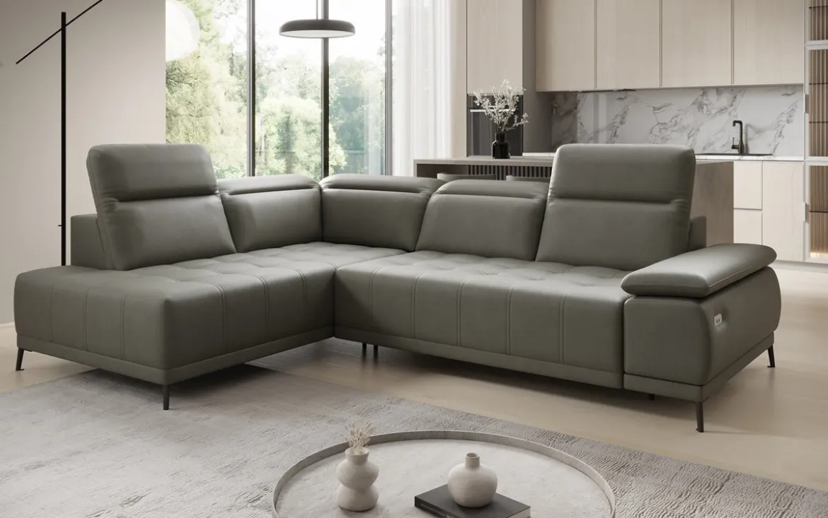 Designer Ecksofa Lyra mit elektrischer Schlaffunktion in Echtleder