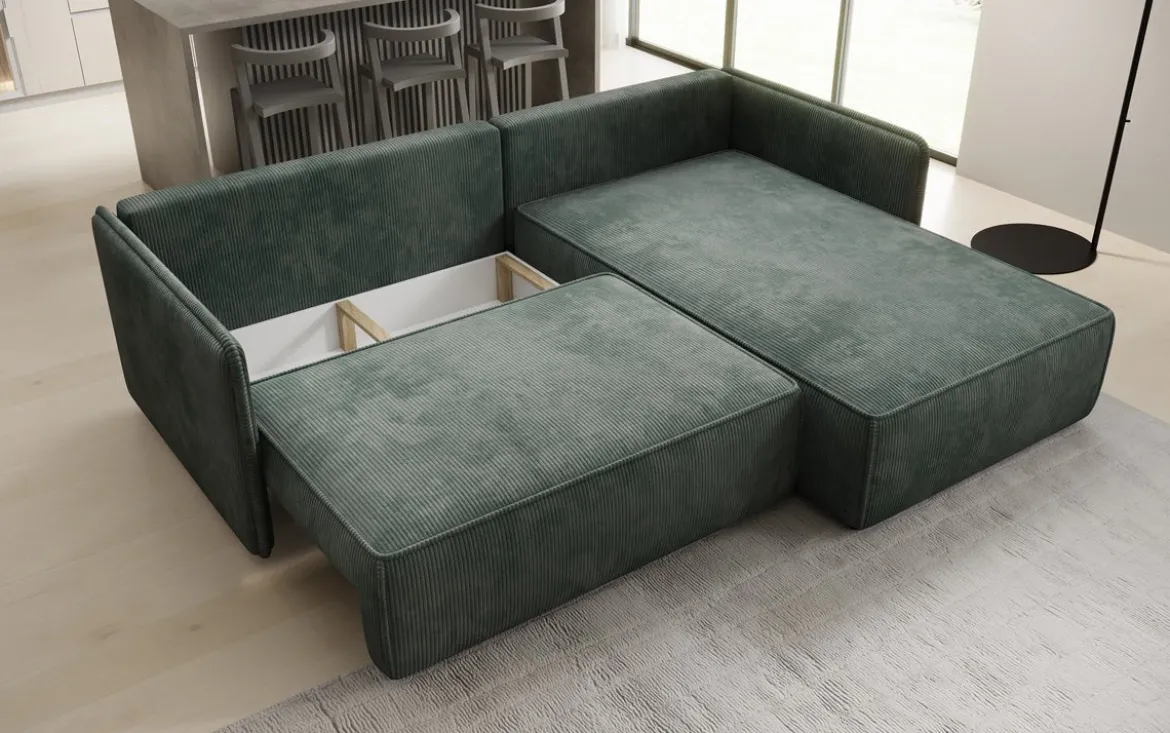 Designer Ecksofa Marlen mit Schlaf- und Klappfunktion in Cord